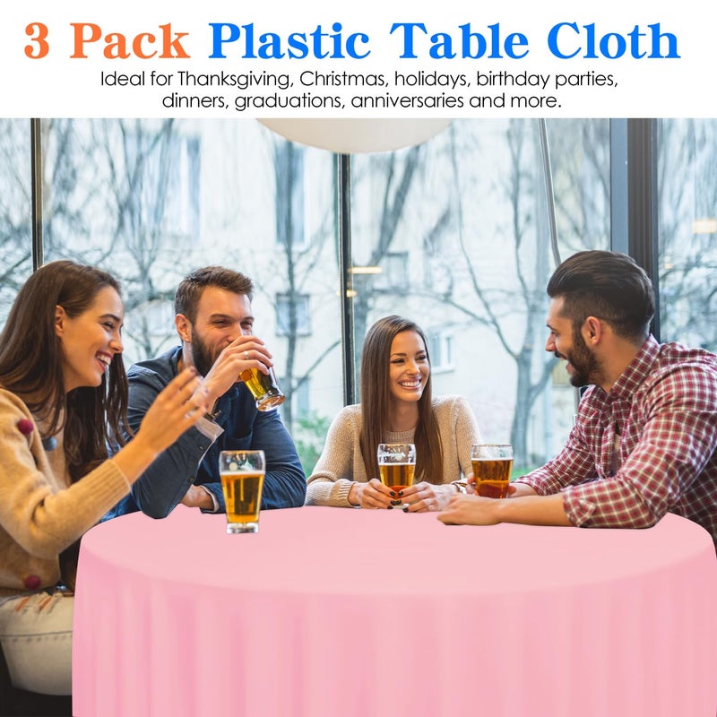 Ysyj 3 Pack Pink Plastic Tablecloth Disposable Round Table Cloth 84 Inch Table Cover For Parties - Image 4