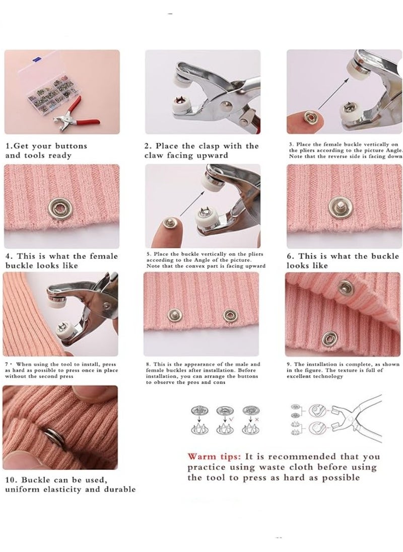 BEILINGDUN 100 Sets Sewing Snaps Fasteners Kit 9.5mm Metal Prong Ring Button with Fastener Pliers Tool for Sewing and Crafting  - Image 5