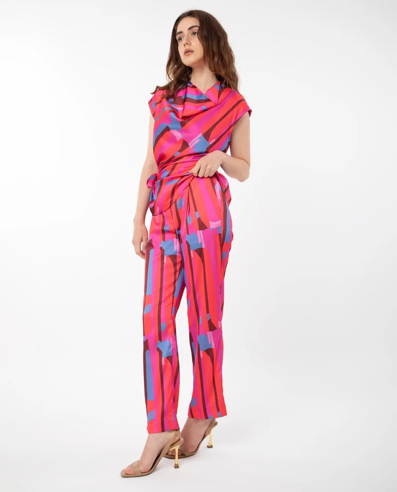 Rareism Women's Abstract Print Straight Fit Trousers