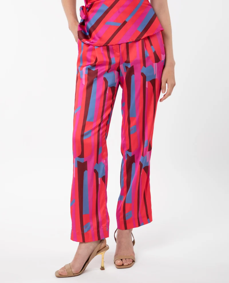Rareism Women's Abstract Print Straight Fit Trousers