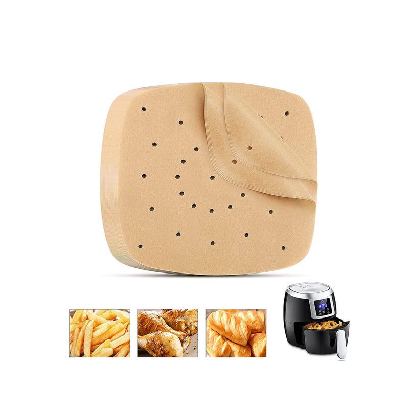 SOLARAE Air Fryer Parchment Paper Liners 8.5 inch Pre Cut Baking Paper Cooking Sheets Perforated Parchment Paper for Air Fryer Bamboo Steamer Basket Square 100 PCS - Image 1