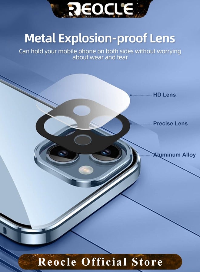 ريوكل حافظة لهاتف آيفون 14 13 برو ماكس حافظة زجاجية بإبزيم مزدوج الجانب مع واقي عدسة الكاميرا لكامل الجسم واقي معدني ممتص للصدمات وغطاء مضاد للزقزقة - Image 3