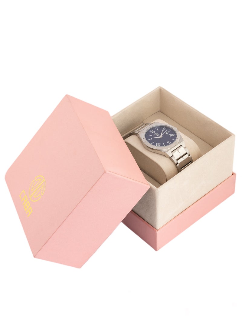 CABA Men's watch, Elegant And Luxurious Design, Roman Numbrs, Navy Blue Dial, Waterproof, Stainless Steel Bracelet, Silver - 3106890M-1 - Image 2