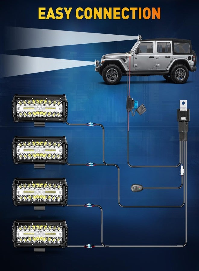NAOEVO 7 Inch LED Light Bar, LED Off Road/Fog Lights, Work for Truck Tractor Boat ATV UTV, 4 Pcs with 4 Leads Wiring Harness (White) - Image 5