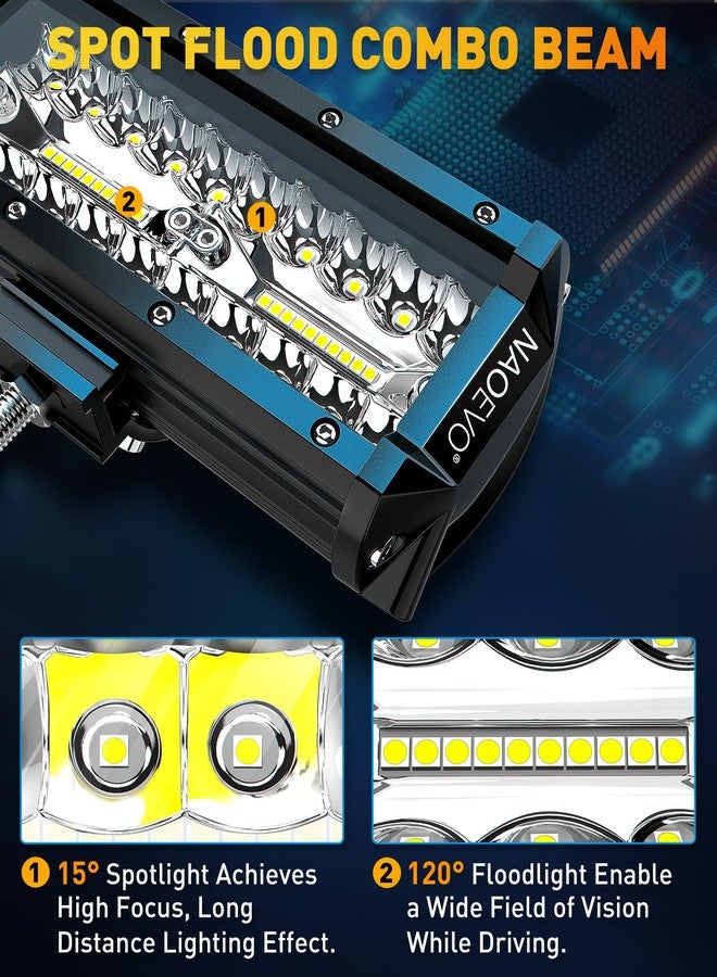 NAOEVO 7 Inch LED Light Bar, LED Off Road/Fog Lights, Work for Truck Tractor Boat ATV UTV, 4 Pcs with 4 Leads Wiring Harness (White) - Image 4