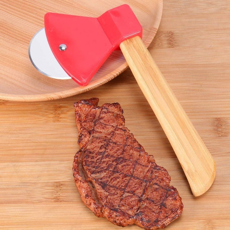 Sevia Bamboo Wood Handle Pizza Cutter Cheese Slicer Bread and Meat Slicer for Kitchen Multipurpose Sandwich Burger Slicer Cutter - Image 5