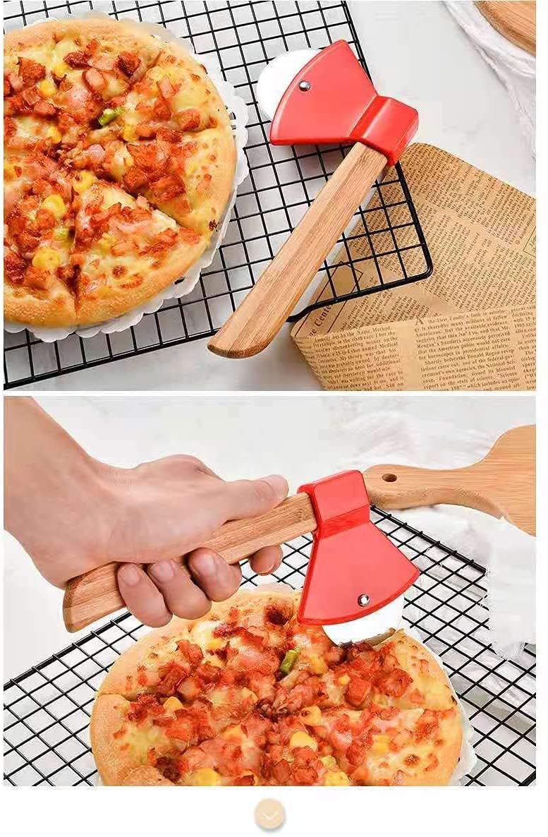 Sevia Bamboo Wood Handle Pizza Cutter Cheese Slicer Bread and Meat Slicer for Kitchen Multipurpose Sandwich Burger Slicer Cutter - Image 4