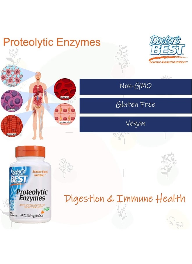 Doctor's BEST - Doctor's Best Proteolytic Enzymes, Digestion, Muscle, Joint, Non-GMO, Gluten Free, Vegetarian, 90 Veggie Caps - Image 1