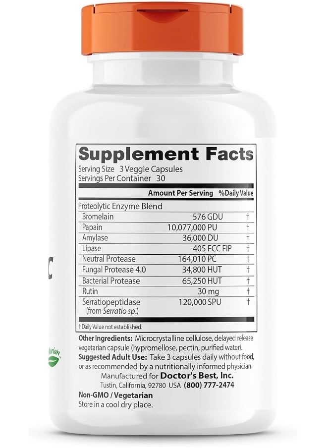 Doctor's BEST - Doctor's Best Proteolytic Enzymes, Digestion, Muscle, Joint, Non-GMO, Gluten Free, Vegetarian, 90 Veggie Caps - Image 1
