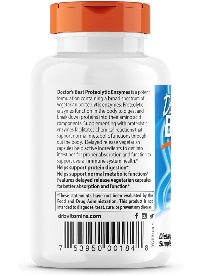 Doctor's BEST - Doctor's Best Proteolytic Enzymes, Digestion, Muscle, Joint, Non-GMO, Gluten Free, Vegetarian, 90 Veggie Caps - Image 1