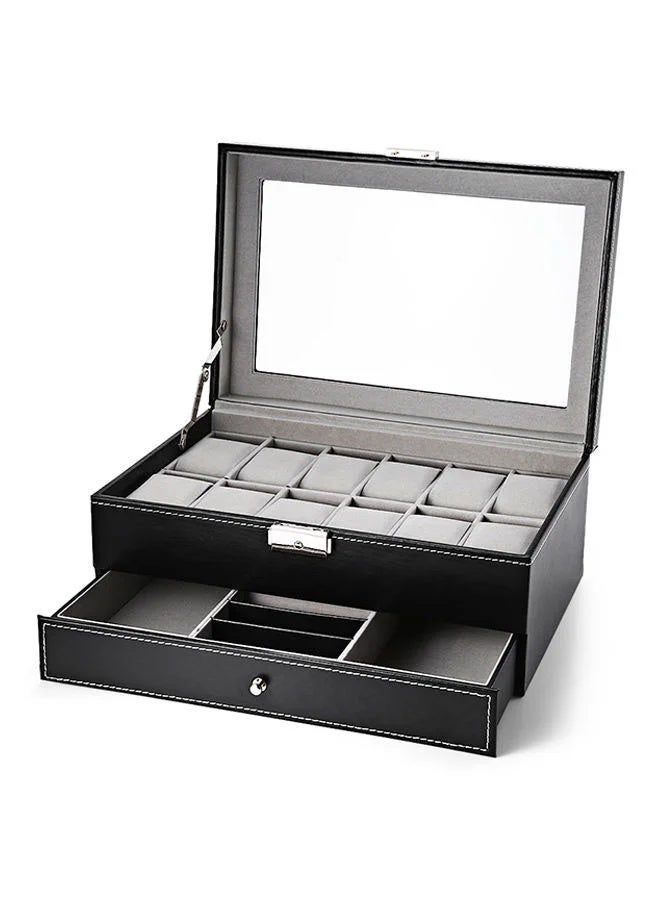 Unisex 12-Compartment PU Leather Watch Organizer Box - Image 2