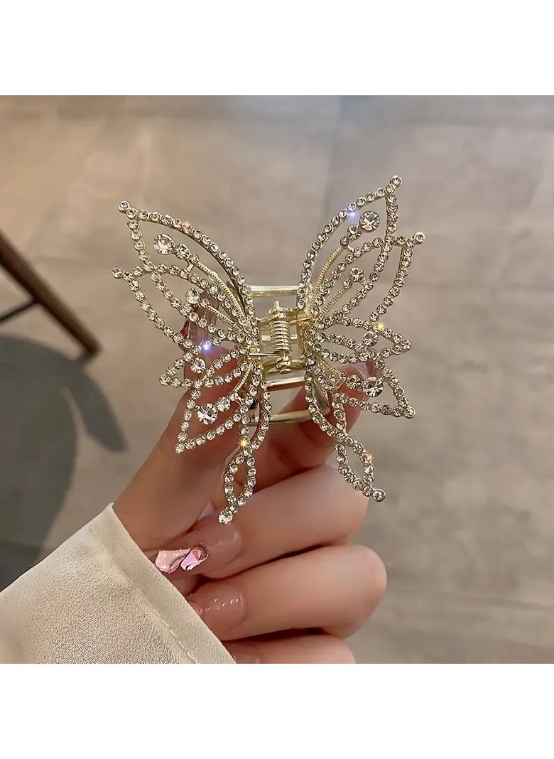 Goolsky 1pc Medium Hair Claw Clip, Non Slip Hair Clamp Butterfly Style Rhinestone Pearl Decor Barrettes For Thin Thick Hair  - Image 5