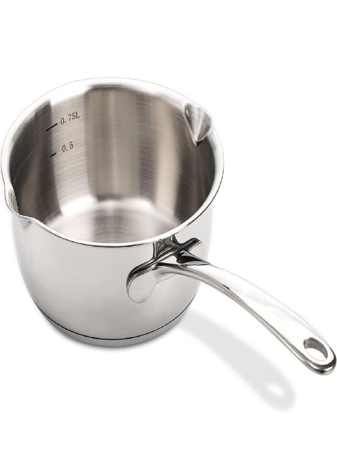 DEAYOU 18/10 Stainless Steel Butter Warmer Pan, 0.8-Quart Measuring Saucepan with Dual Pour Spout, Small Milk Butter Melting Pot, Induction Heavy Bottom Sauce Pan for Stove Top, Soup, Chocolate, 25OZ