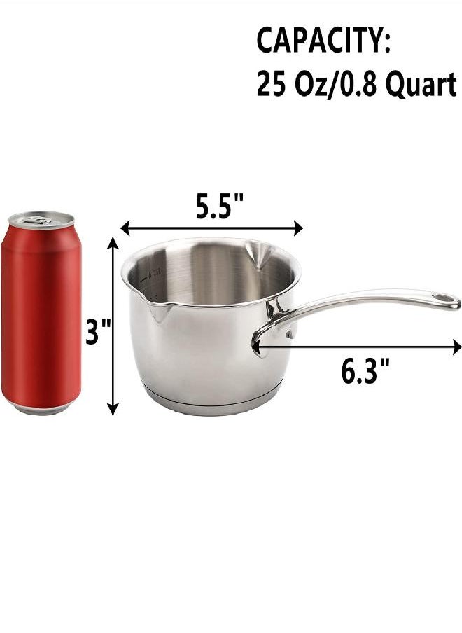 DEAYOU 18/10 Stainless Steel Butter Warmer Pan, 0.8-Quart Measuring Saucepan with Dual Pour Spout, Small Milk Butter Melting Pot, Induction Heavy Bottom Sauce Pan for Stove Top, Soup, Chocolate, 25OZ