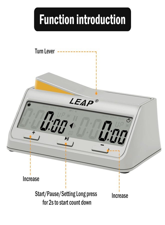 LEAP Chess Clock Programme Updated Digital Timer Advanced for Game and Chess Timer with Bonus & Delay Count Down up Alarm Milk White - Image 4