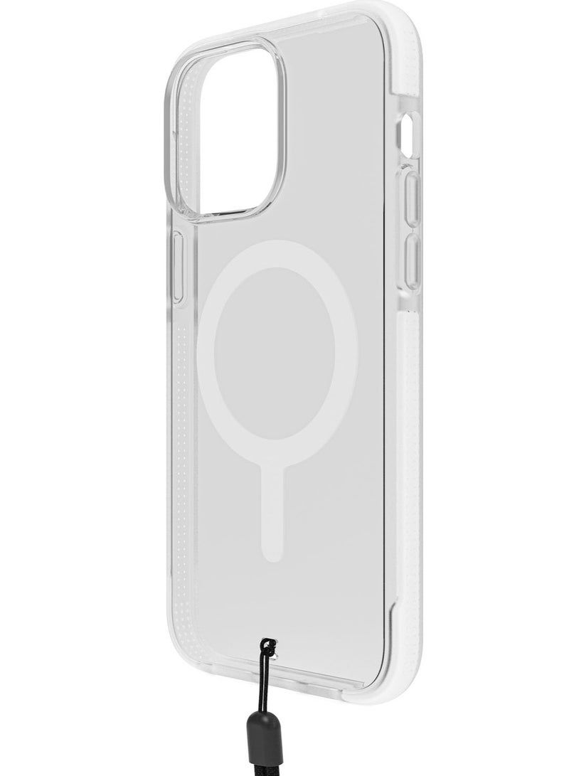 Bodyguardz Ace Pro for iPhone 15 PRO Case Cover with 18 Feet Drop Protection compatible with MagSafe with Lanyard - Clear/White - Image 1