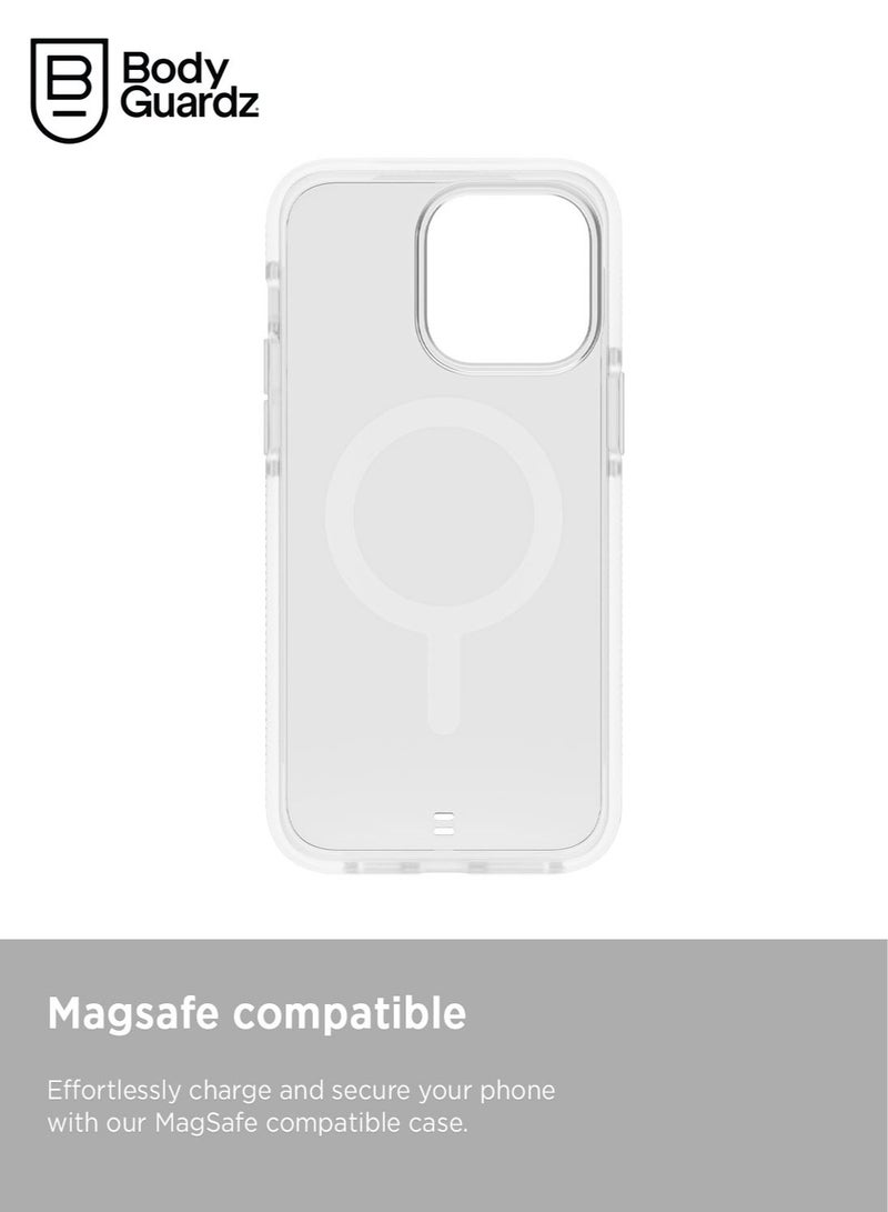 Bodyguardz Ace Pro for iPhone 15 PRO Case Cover with 18 Feet Drop Protection compatible with MagSafe with Lanyard - Clear/White - Image 4