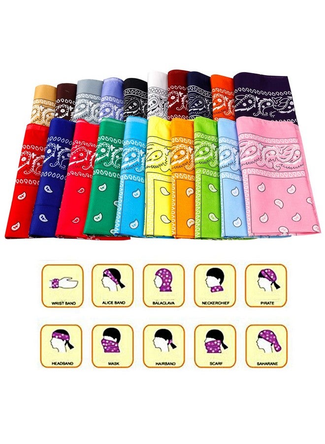 Jeatonge 20 Pcs Assorted Bandanas Paisley Cowboy Polyester Headbands 22x22 inch - Image 3