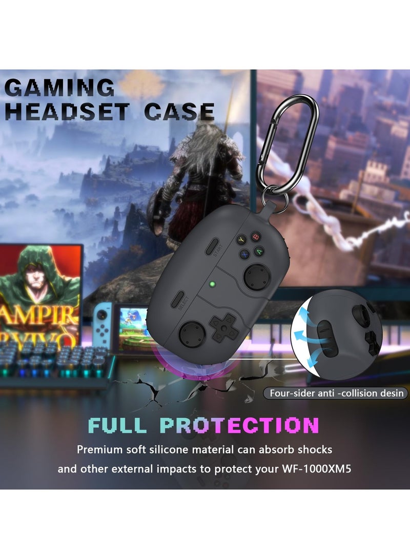 For Sony WF-1000XM5 Case Cover with Carabiner, 3D Game Console Silicone Design, Shockproof Protective Case (Black) - Image 4