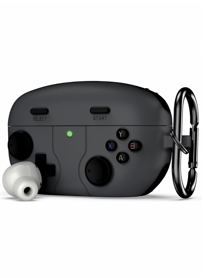 For Sony WF-1000XM5 Case Cover with Carabiner, 3D Game Console Silicone Design, Shockproof Protective Case (Black) - Image 1