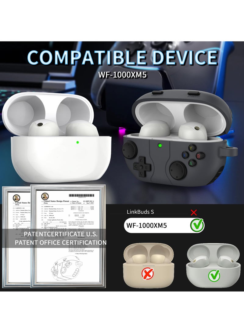 For Sony WF-1000XM5 Case Cover with Carabiner, 3D Game Console Silicone Design, Shockproof Protective Case (Black) - Image 2