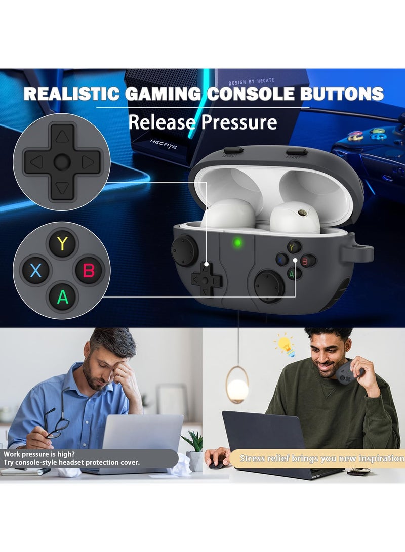 For Sony WF-1000XM5 Case Cover with Carabiner, 3D Game Console Silicone Design, Shockproof Protective Case (Black) - Image 3