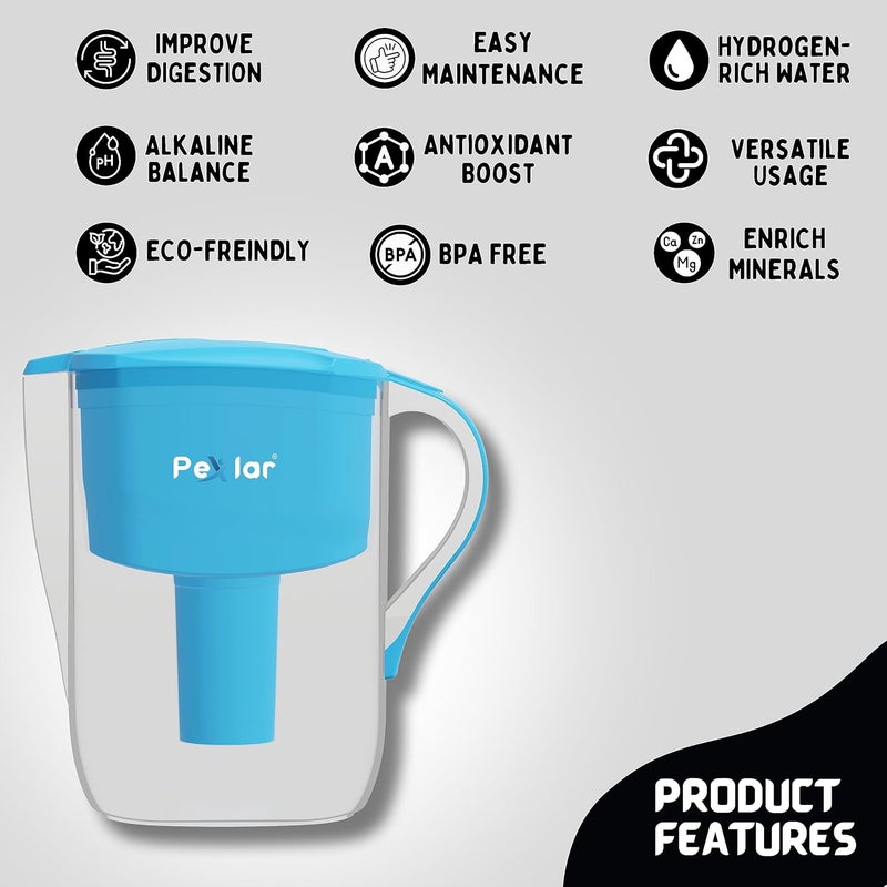 Pexlar Alkaline Water Filter Jug Alkaline Water Generator Black 4 Litres BPA Free - Image 2