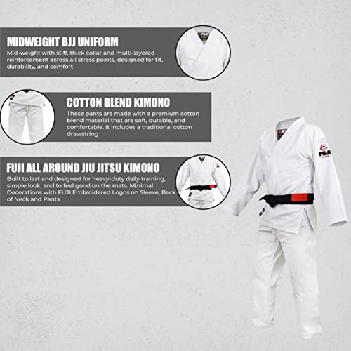 FUJI All-Around Brazilian Style Jiu Jitsu Uniform, White (Black Lettering), Size A3 - Image 5