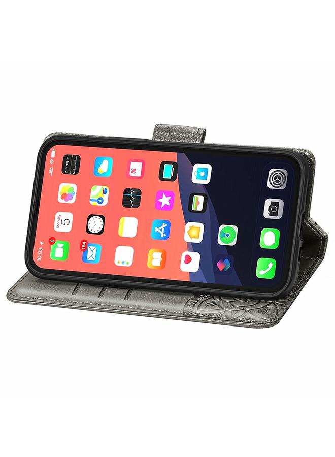 اس-توب جراب لهاتف iPhone 13 Pro Max من الجلد المنقوش بنقشة زهور الفراشة مع حامل / فتحة بطاقة / محفظة / حبل - Image 4