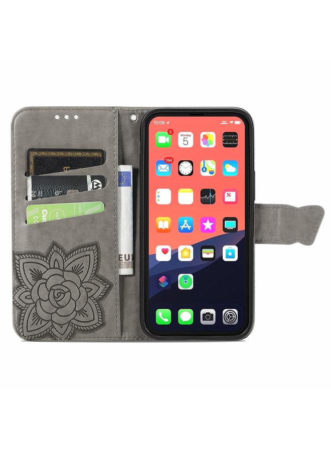 اس-توب جراب لهاتف iPhone 13 Pro Max من الجلد المنقوش بنقشة زهور الفراشة مع حامل / فتحة بطاقة / محفظة / حبل - Image 3