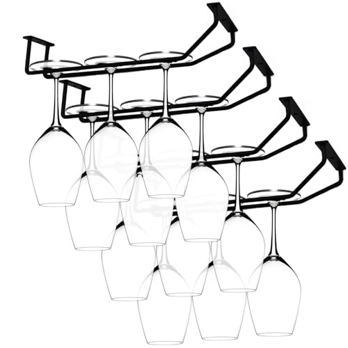 RedDreamer 10.8 Inch Black Wine Glass Rack, Under Cabinet Wine Glass Holder Stainless Steel Stemware Rack - Hanging Stemware Holder for Cabinet Kitchen Bar, Set of 4 - Image 1