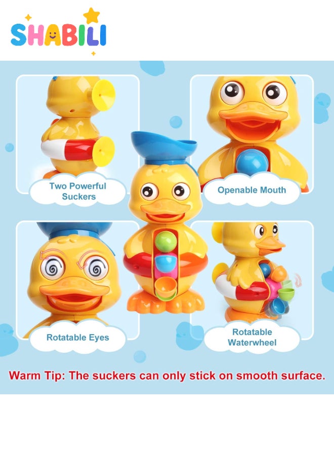 شبيلي لعبة الاستحمام على شكل بطة مع عجلة مياه دوارة وعيون قابلة للدوران، مع أكواب شفط قوية ومجرفة مياه للأطفال من 1-4 سنوات - Image 5