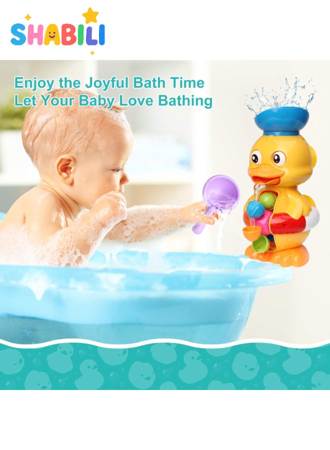 شبيلي لعبة الاستحمام على شكل بطة مع عجلة مياه دوارة وعيون قابلة للدوران، مع أكواب شفط قوية ومجرفة مياه للأطفال من 1-4 سنوات - Image 4