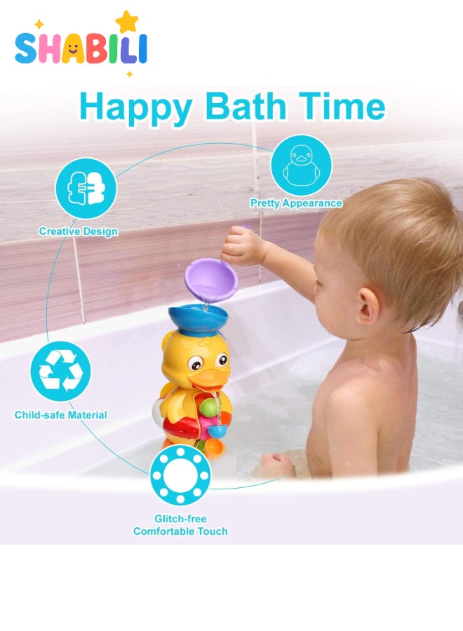 شبيلي لعبة الاستحمام على شكل بطة مع عجلة مياه دوارة وعيون قابلة للدوران، مع أكواب شفط قوية ومجرفة مياه للأطفال من 1-4 سنوات - Image 2