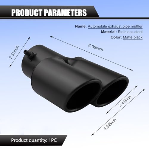 Hugwits Car Exhaust Tips, Stainless Steel Dual Outlet Straight Style Muffler Exhaust, 2.5" Dual Tail Pipe Muffler Tip, Universal for Most Cars (Matte Black) - Image 2