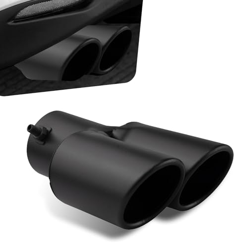 Hugwits Car Exhaust Tips, Stainless Steel Dual Outlet Straight Style Muffler Exhaust, 2.5" Dual Tail Pipe Muffler Tip, Universal for Most Cars (Matte Black) - Image 1