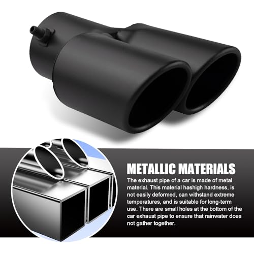 Hugwits Car Exhaust Tips, Stainless Steel Dual Outlet Straight Style Muffler Exhaust, 2.5" Dual Tail Pipe Muffler Tip, Universal for Most Cars (Matte Black) - Image 3