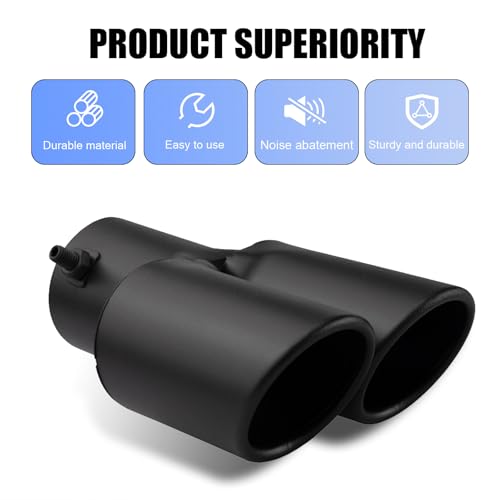 Hugwits Car Exhaust Tips, Stainless Steel Dual Outlet Straight Style Muffler Exhaust, 2.5" Dual Tail Pipe Muffler Tip, Universal for Most Cars (Matte Black) - Image 5