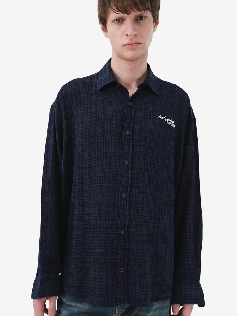 Giesto Navy Blue GIESTO Men's Relaxed Fit Plaid Cotton Shirt for Men | Best Price UAE