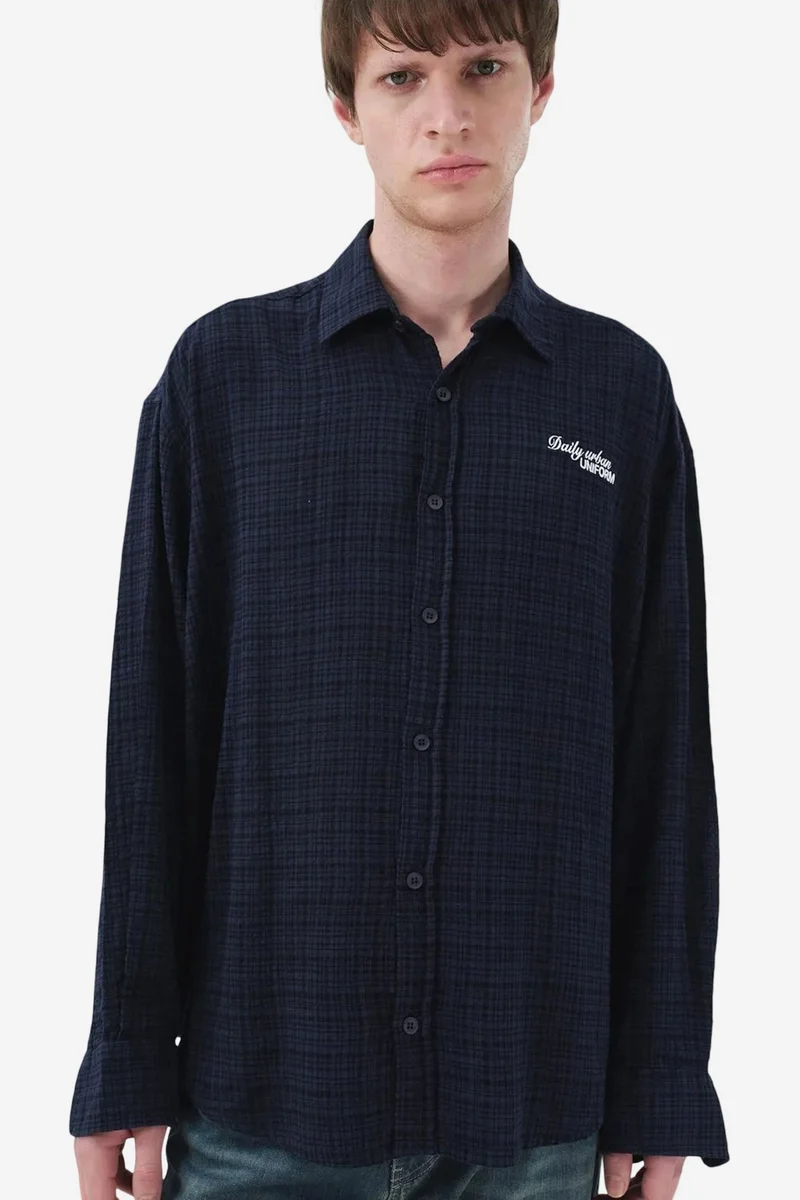 Giesto Navy Blue GIESTO Men's Relaxed Fit Plaid Cotton Shirt for Men | Best Price UAE