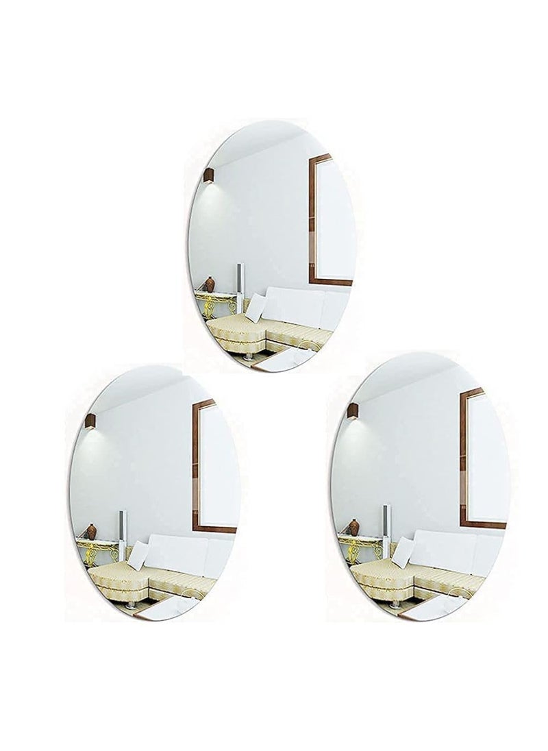 wolkwogg wolkwogg Oval Shape Adhesive Mirror Sticker for Wall on Tiles Bathroom Bedroom Living Room Basin Mirror Bathroom Wall Mirror Stickers Unbreakable Plastic Wall Mirror New 3 