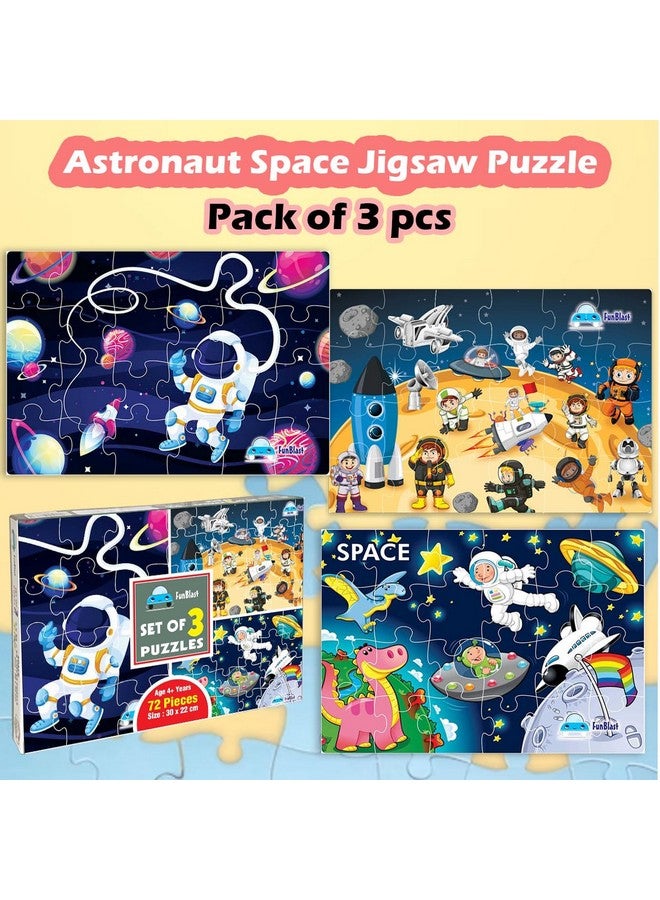 فنبلاست ألغاز الصور المقطوعة من فن بلاست للأطفال، ألغاز صور رواد الفضاء، ألعاب ألغاز تعليمية، ألغاز أرضية للأطفال، مجموعة من 3 قطع (72 قطعة) (متعددة الألوان، مقاس 30 × 22 سم) - Image 3