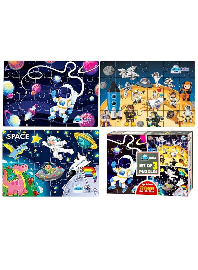 فنبلاست ألغاز الصور المقطوعة من فن بلاست للأطفال، ألغاز صور رواد الفضاء، ألعاب ألغاز تعليمية، ألغاز أرضية للأطفال، مجموعة من 3 قطع (72 قطعة) (متعددة الألوان، مقاس 30 × 22 سم) - Image 1