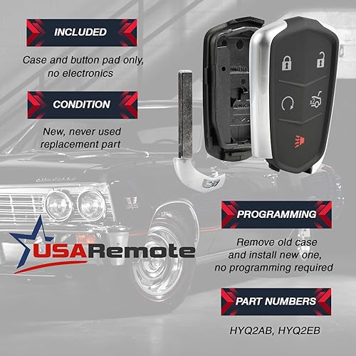 USARemote Key Fob Keyless Entry Smart Remote Shell Case & Pad fits Cadillac ATS, CT6, CTS, SRX, XT5, XTS - Image 4