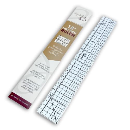 Madam Sew Hot Hem Ruler for Sewing and Quilting – Non-Slip Ironing Hot Ruler and Pleats with Dry or Steam Iron on Quilt Blocks and Clothes - 18” x 2.5” Hem Gauge - Image 1
