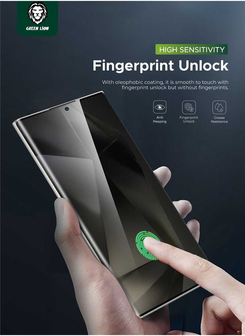 GREEN LION - Samsung Galaxy S23 Ultra Screen Protector / 3D Edge Glue Full Round Privacy Glass / Fingerprint Unlock / Bubble Free / Blocked Side Views / Anti Fingerprint / Scratch Resistance / Highly Responsive - Black - Image 1
