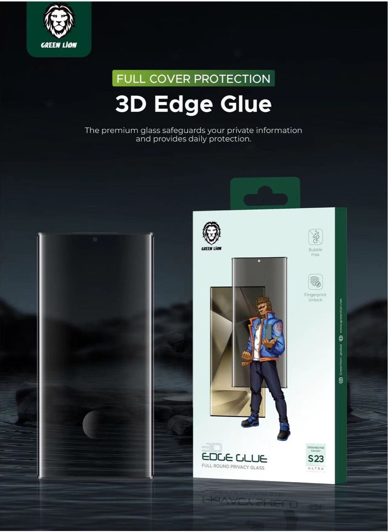 GREEN LION - Samsung Galaxy S23 Ultra Screen Protector / 3D Edge Glue Full Round Privacy Glass / Fingerprint Unlock / Bubble Free / Blocked Side Views / Anti Fingerprint / Scratch Resistance / Highly Responsive - Black - Image 1