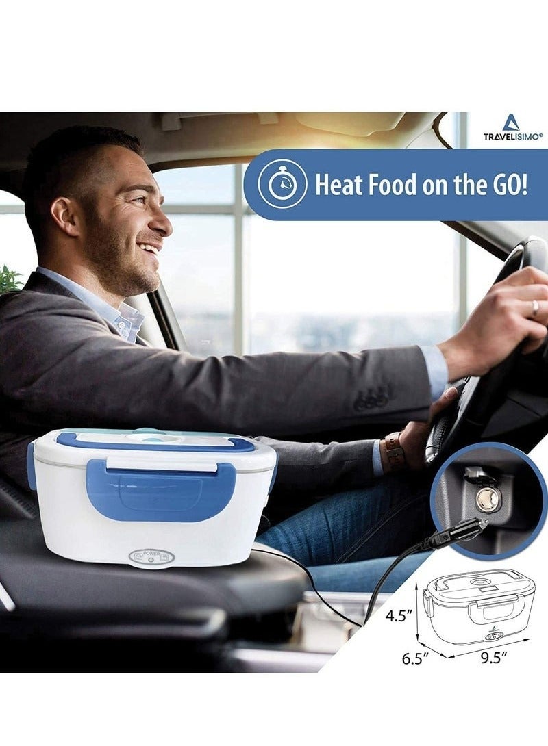 إلترازون سخان طعام كهربائي لعلب الغداء - للاستخدام في السيارة والمنزل والمكتب - فتحة تهوية بخار - مؤشر LED - آمن للغسل في غسالة الأطباق - سهل الاستخدام والحمل - أبيض وأزرق. - Image 2
