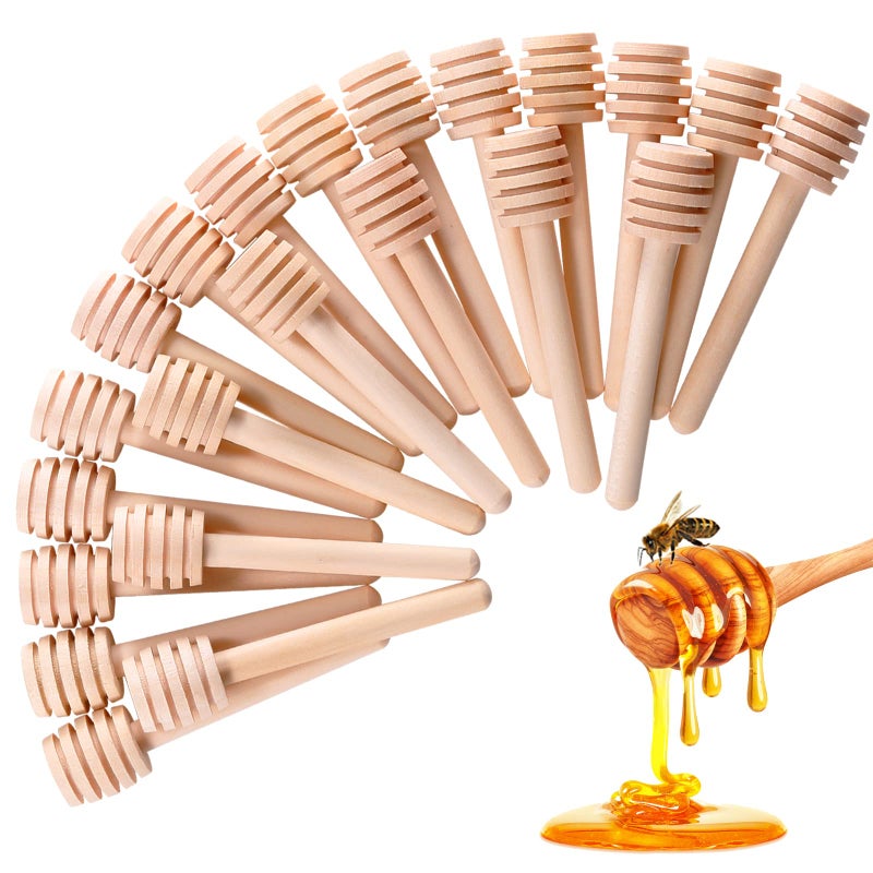 CJFocus 48 Pcs Honey Sticks Dipper 3 inch Mini Wooden Honeycomb Stick Small Honey Spoons Stirrer Stick for Honey Jar Dispense Drizzle Honey and Wedding Party Favors Gift 