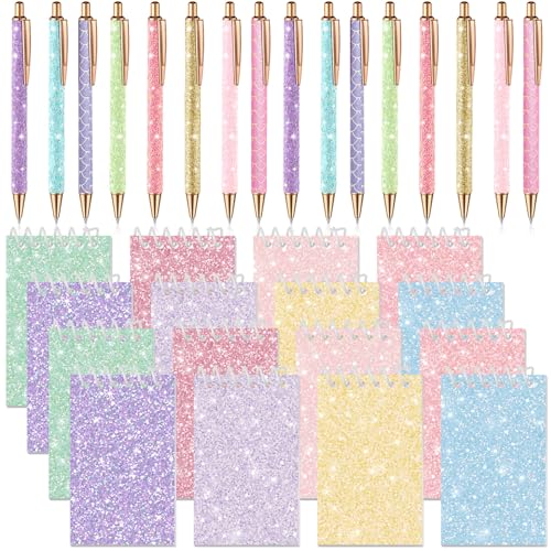 Sherr 32 Pcs Glitter Pens and Notebooks Set Mini Spiral Notepads Fancy Pens for Kids Girls Women Sparkly Sequins Journaling Ballpoint Graduation Congrats Birthday Gift Classroom RewardsClassic Color - Image 1